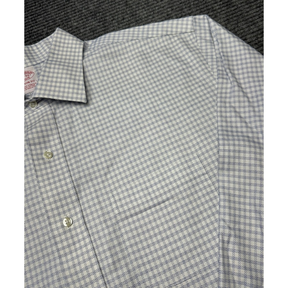 Brooks Brothers Button Down Shirt Mens 17.5 34 Blue White Check Madison Fit